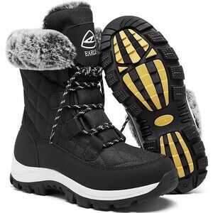Women’s Snow Boot With Waterproof Lace Up Mid-Calf Outdoor Winter Deep 8.5